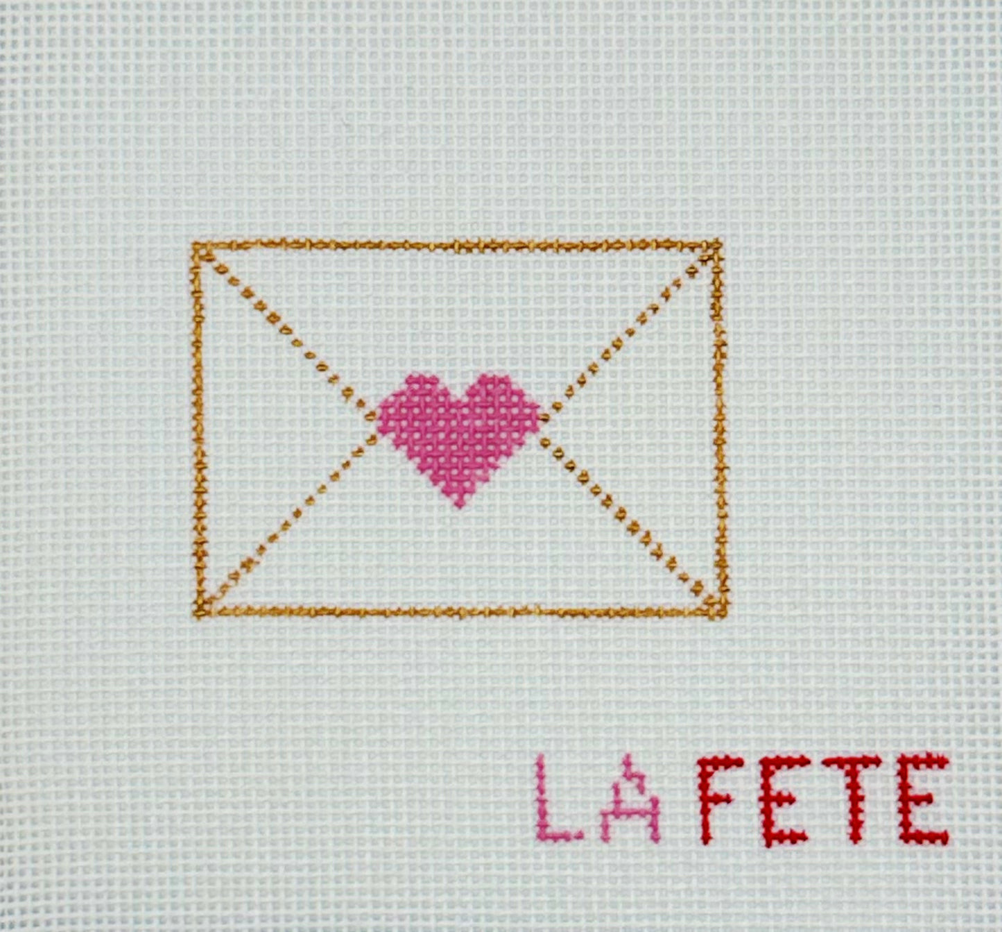 La Fete Needlepoint Pink Love Note Hand Painted Needlepoint Canvas