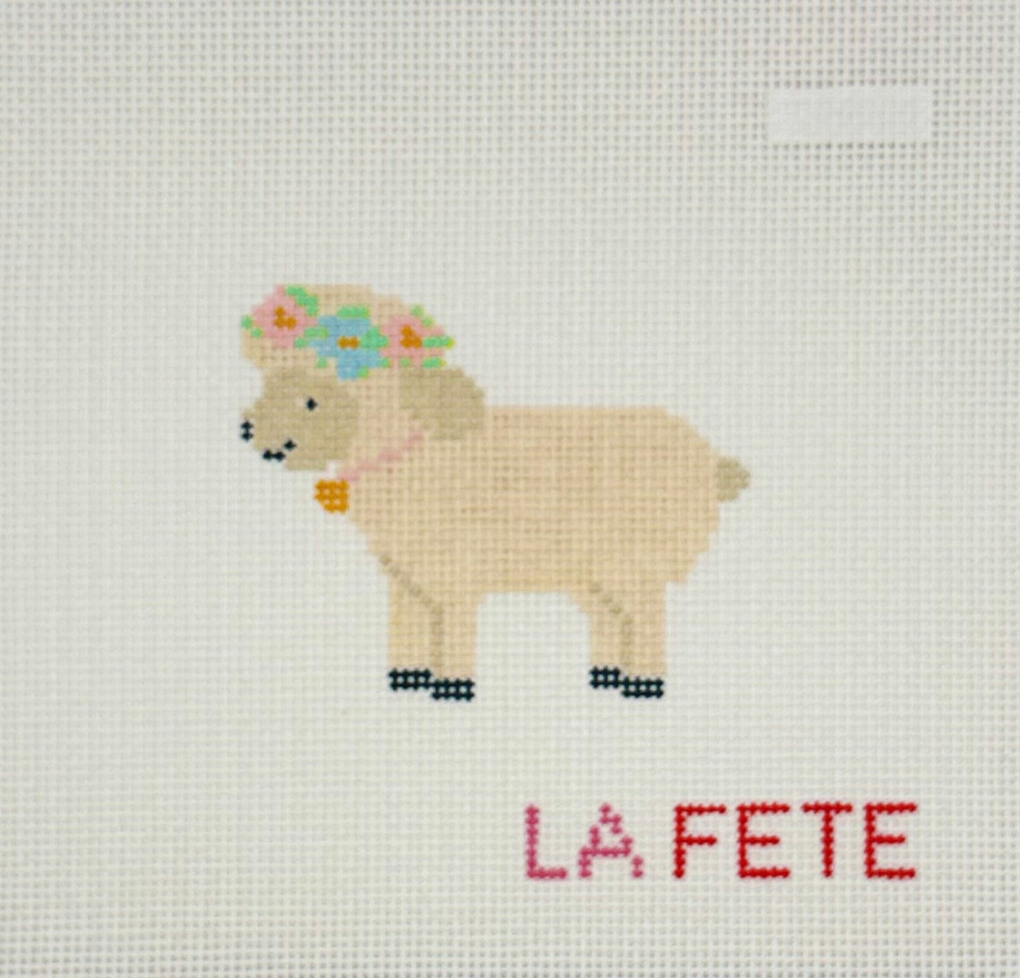 La Fete Needlepoint Flower Crown Sheep Hand Painted Needlepoint Canvas
