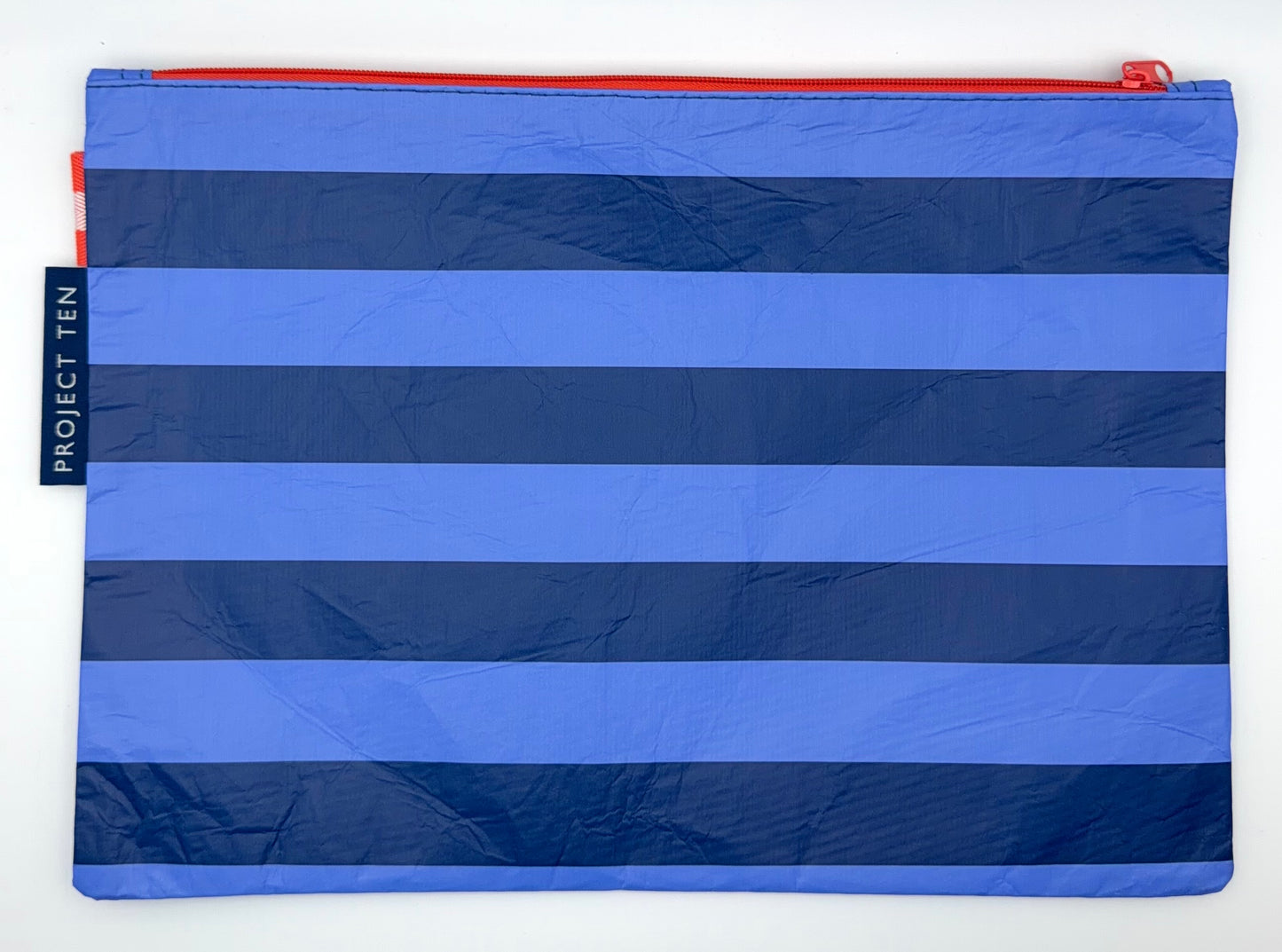 Project Ten Large Zip Pouch Cornflower Blue and Navy Stripe