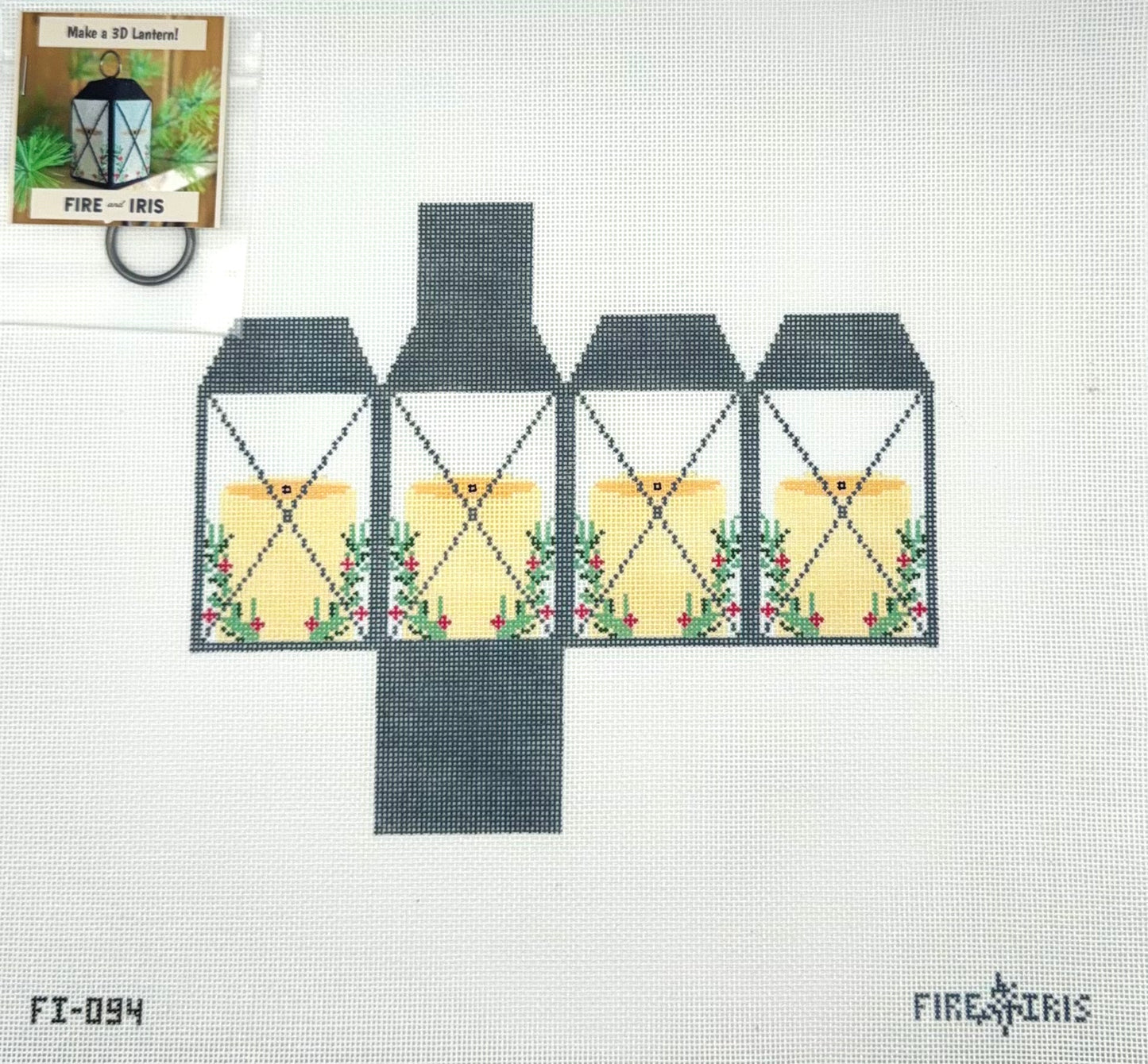 Fire and Iris 3D Lantern Hand Painted Needlepoint Canvas