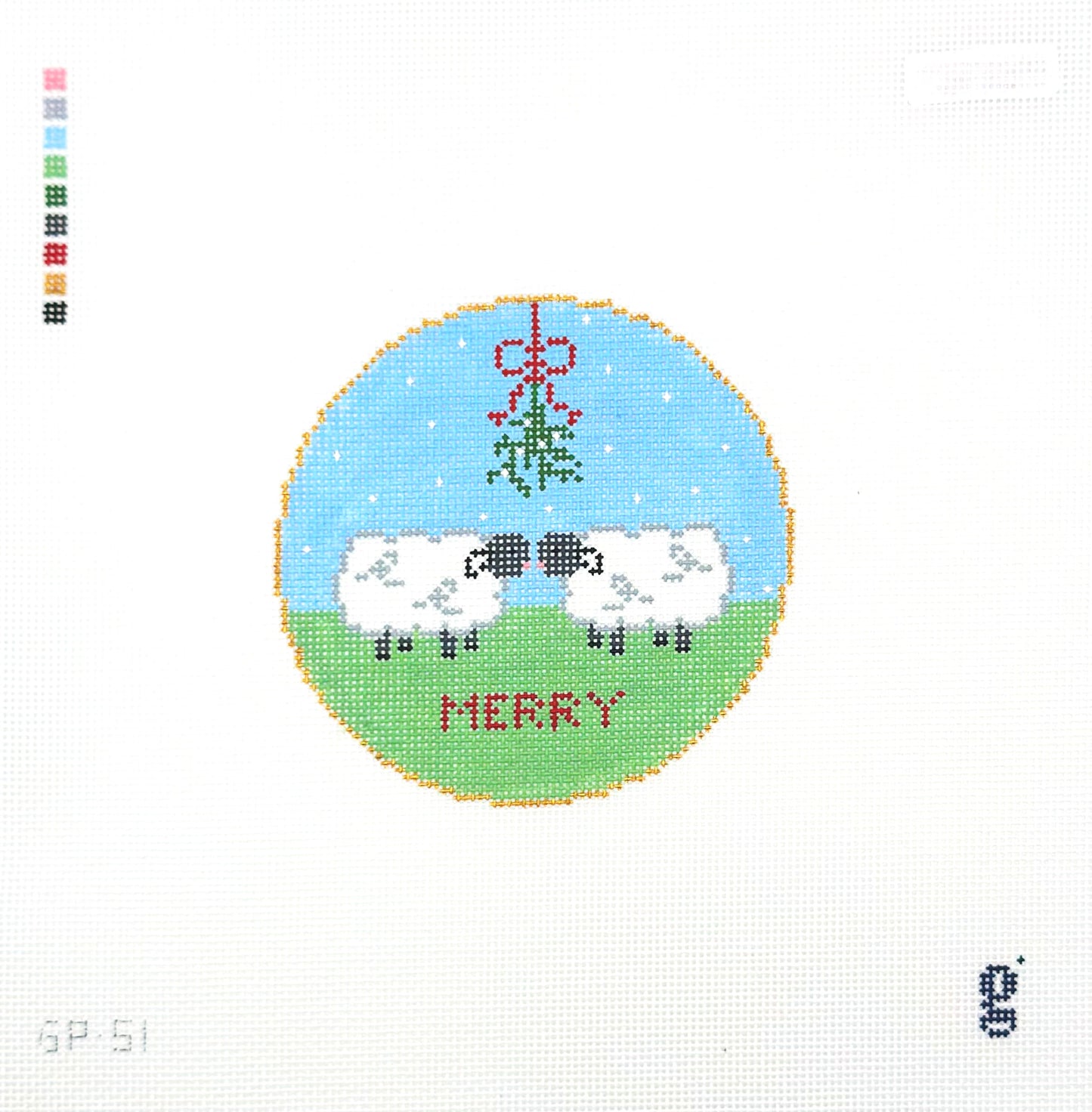 Goodpoint Needlepoint Mistletoe Sheep Hand Painted Needlepoint Canvas