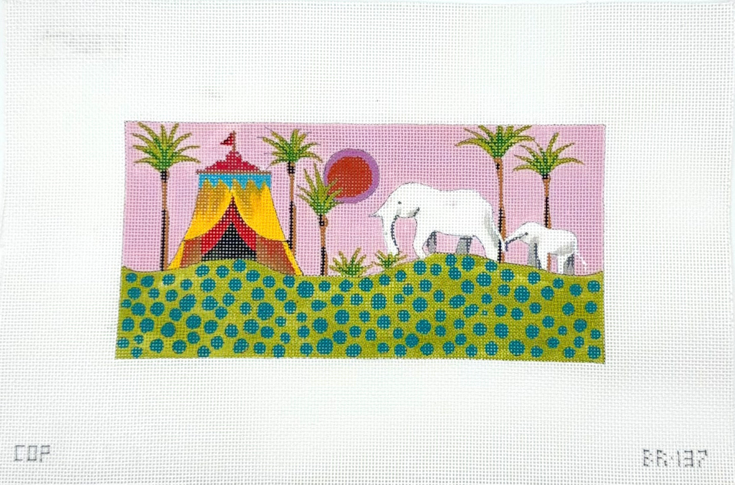Colors of Praise Tent with Two Elephants Needlepoint Canvas