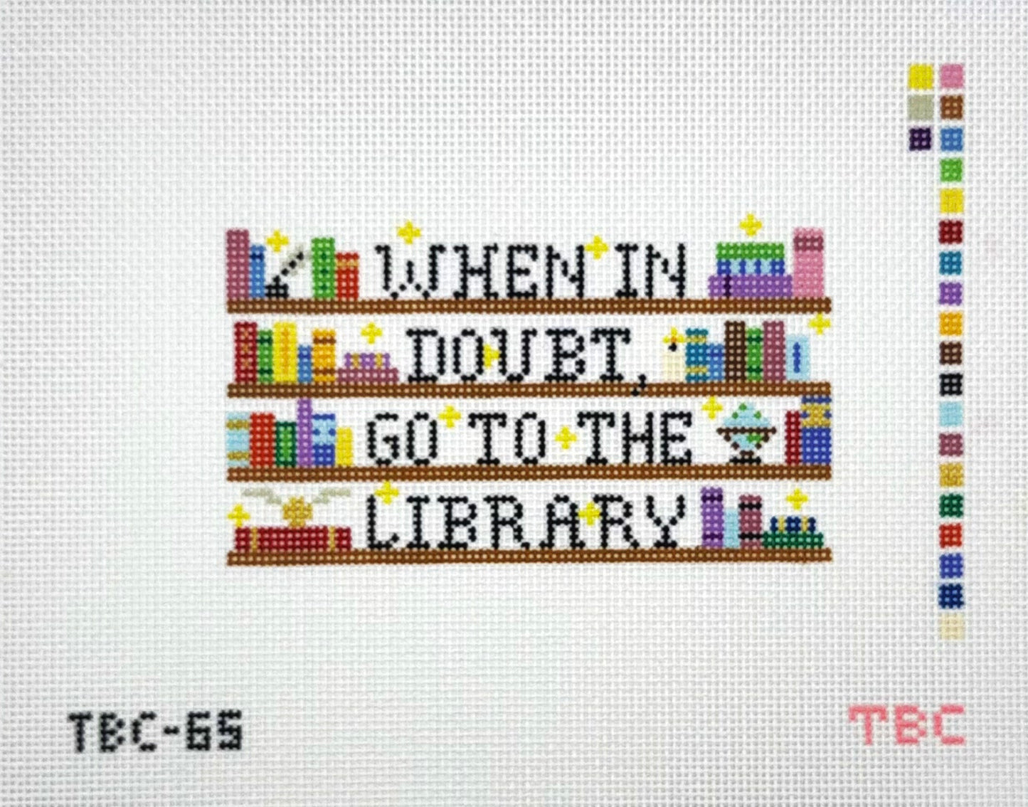 The Book Canvas for Mopsey Designs Go To The Library Needlepoint Canvas