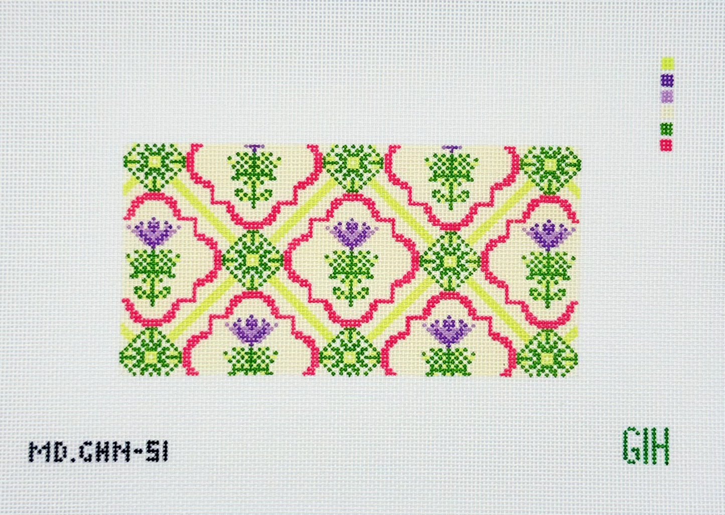 Green Heart Needlepoint for Mopsey Designs Floral Tile Pattern Insert Needlepoint Canvas