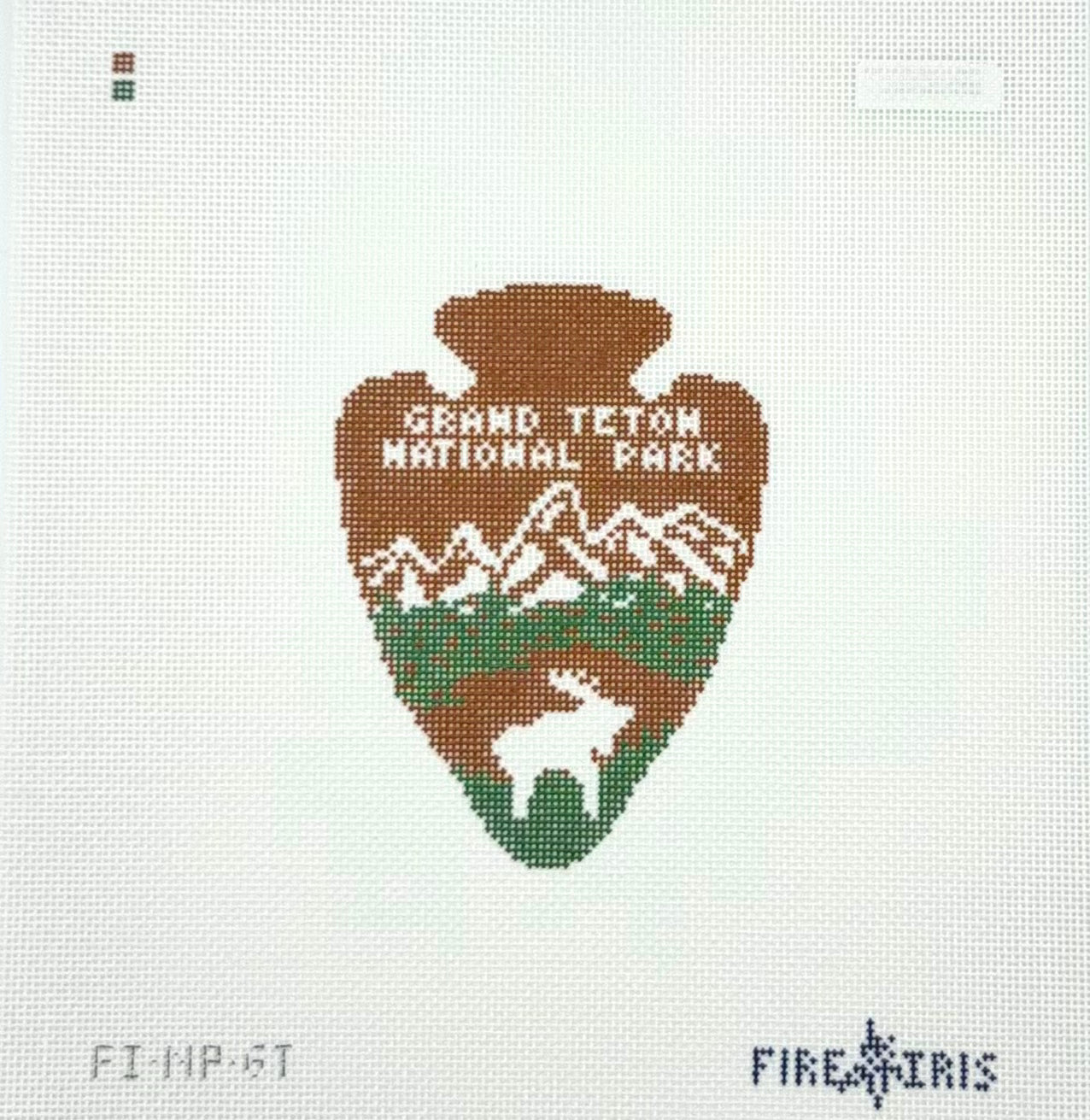 Fire and Iris Grand Teton National Park Crest Hand Painted Needlepoint Canvas