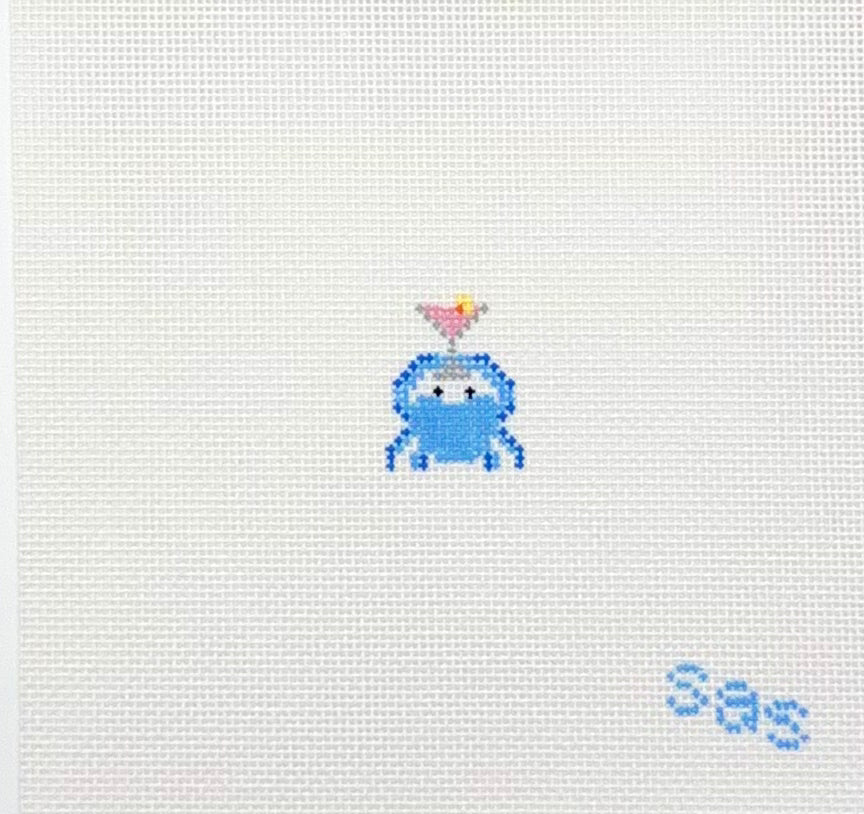 Stitch Avenue Studio Mini Blue Crab With Cosmo Hand Painted Needlepoint Canvas