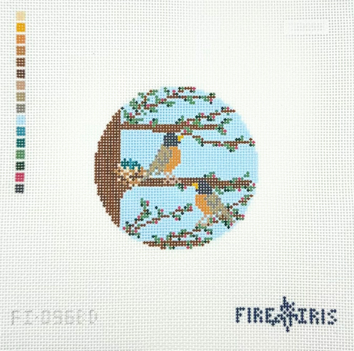 Fire and Iris Rockin' Robin's Hand Painted Needlepoint Canvas