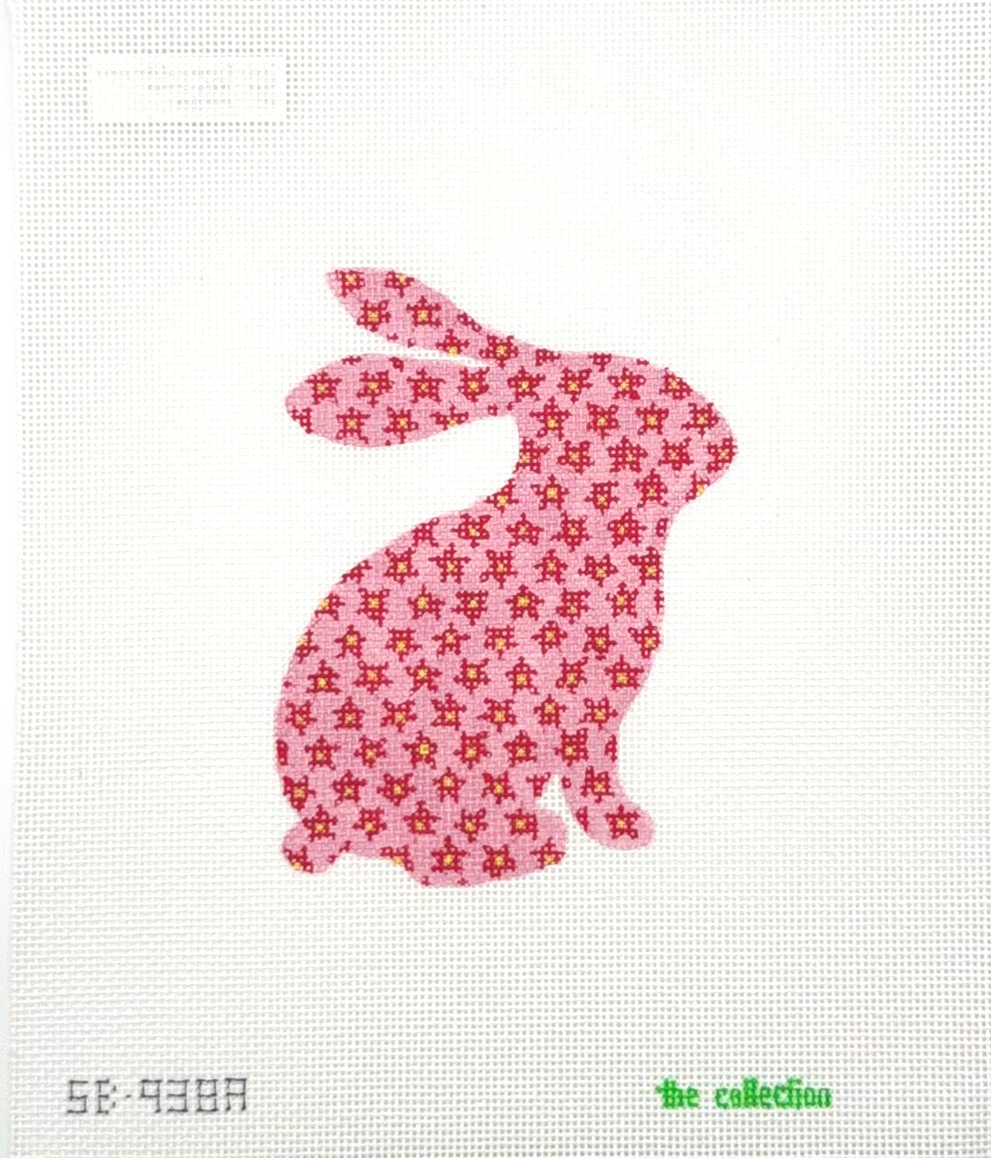 The Collection Designs Pink Bunny with Dark Pink Stars Hand Painted Needlepoint Canvas