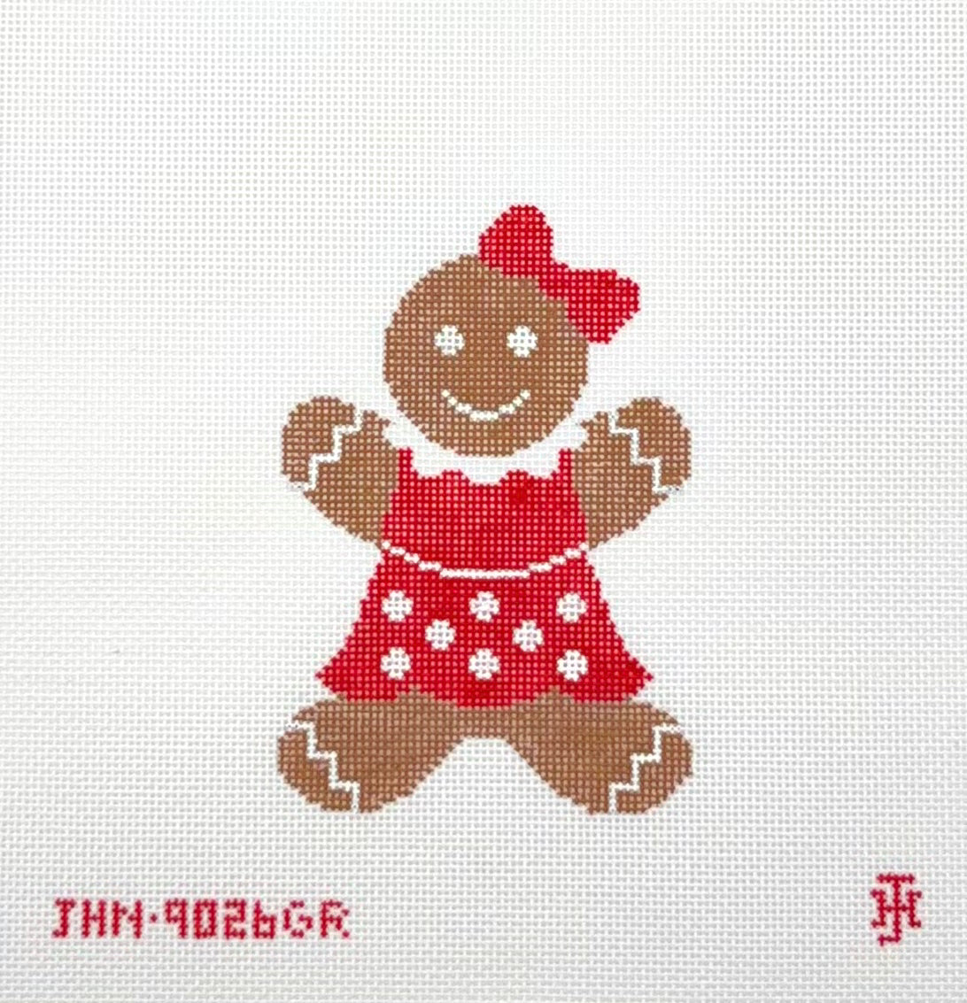 Jennifer Hall Needlepoint Red Gingerbread Girl Hand Painted Needlepoint Canvas