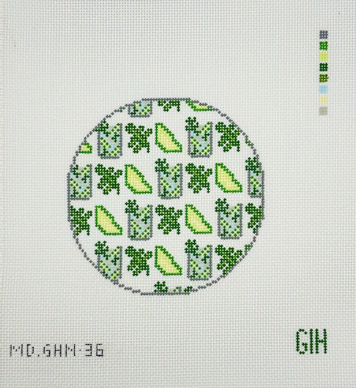 Green Heart Needlepoint for Mopsey Designs Mint Mojito Round Coaster Needlepoint Canvas