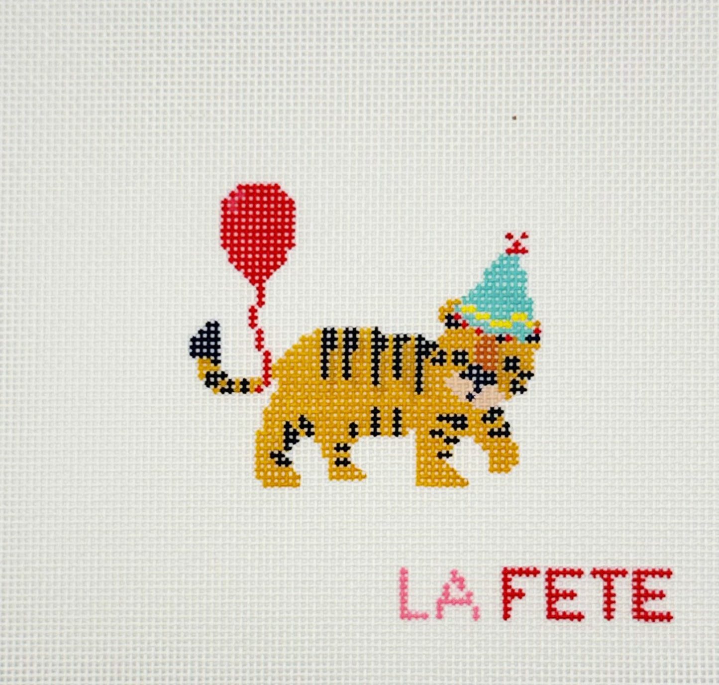 La Fete Needlepoint Party Tiger Hand Painted Needlepoint Canvas