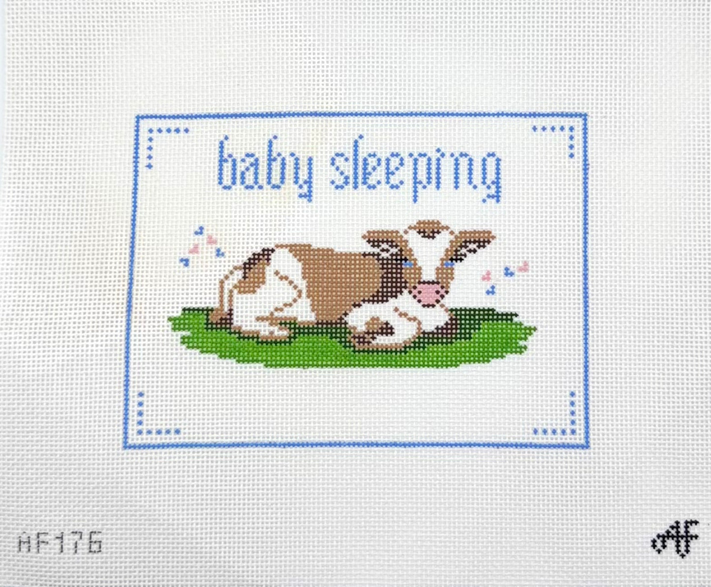 Anne Fisher for Stitch Style Needlepoint Baby Sleeping Cow Hand Painted Needlepoint Canvas