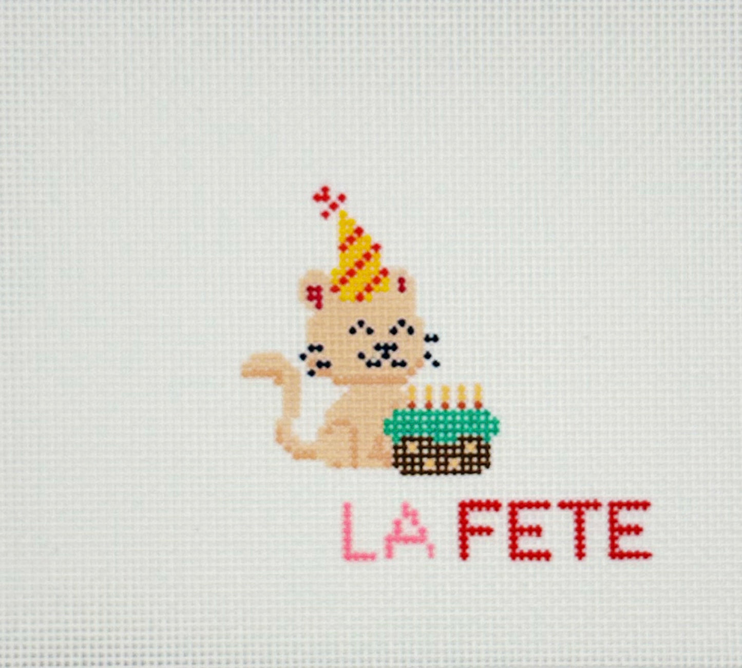 La Fete Needlepoint Party Kitty Hand Painted Needlepoint Canvas