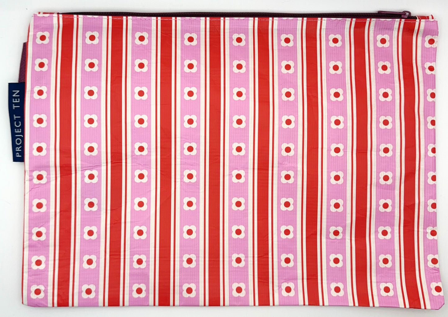 Project Ten Large Zip Pouch Pink and Orange Daisy
