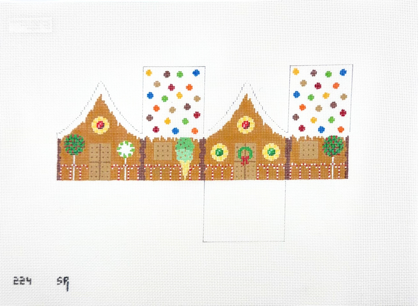 Susan Roberts Needlepoint 3 D Gingerbread House with M&M roof Hand Painted Needlepoint Canvas
