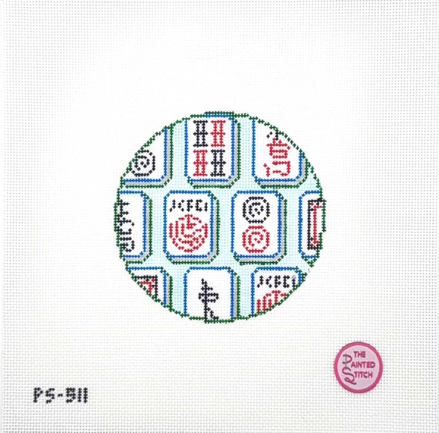 The Painted Stitch Mahjong Tiles Round Hand Painted Needlepoint Canvas