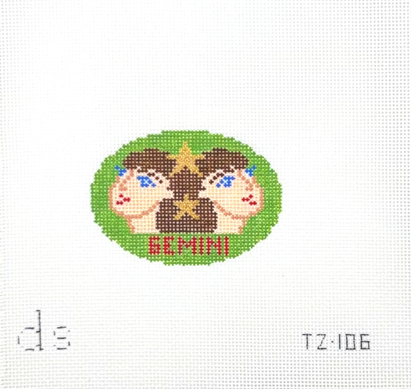 Doolittle Stitchery Gemini Tag Hand Painted Needlepoint Canvas