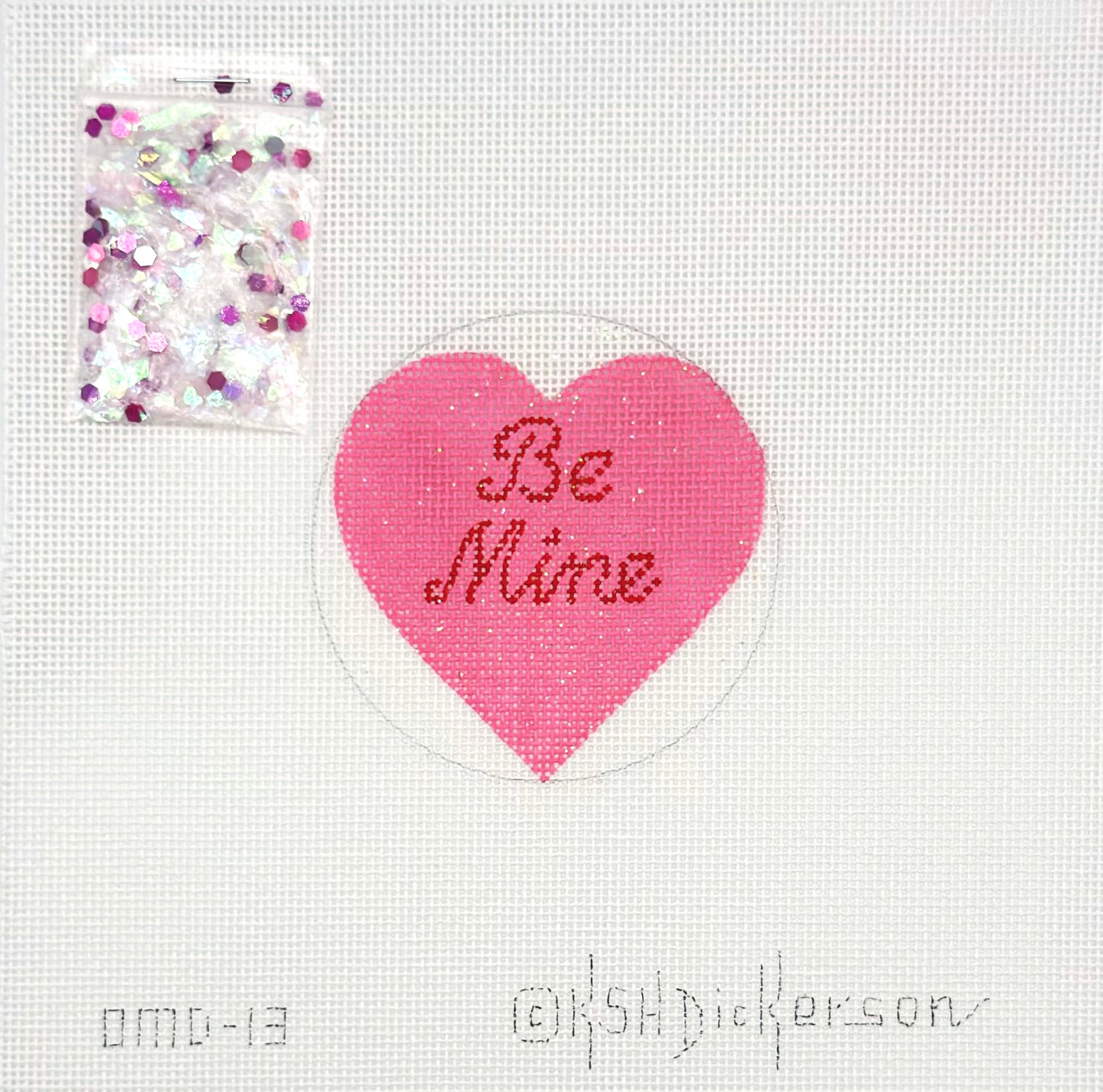 Kate Dickerson Pink Heart Be Mine Ornament Hand Painted Needlepoint Canvas