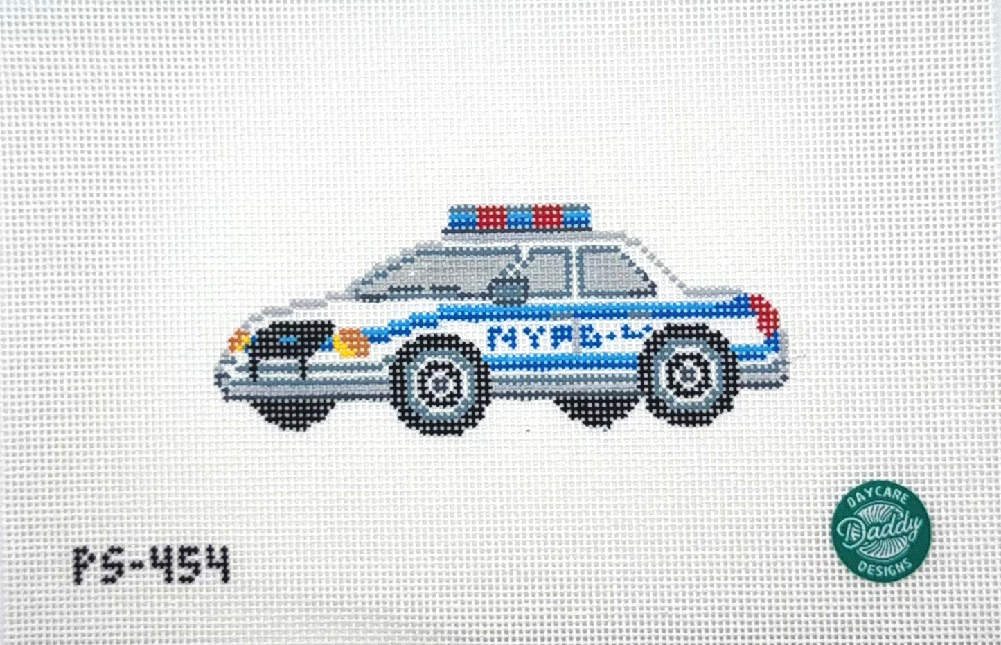 Daddy Daycare Designs for The Painted Stitch Police Car Hand Painted Needlepoint Canvas