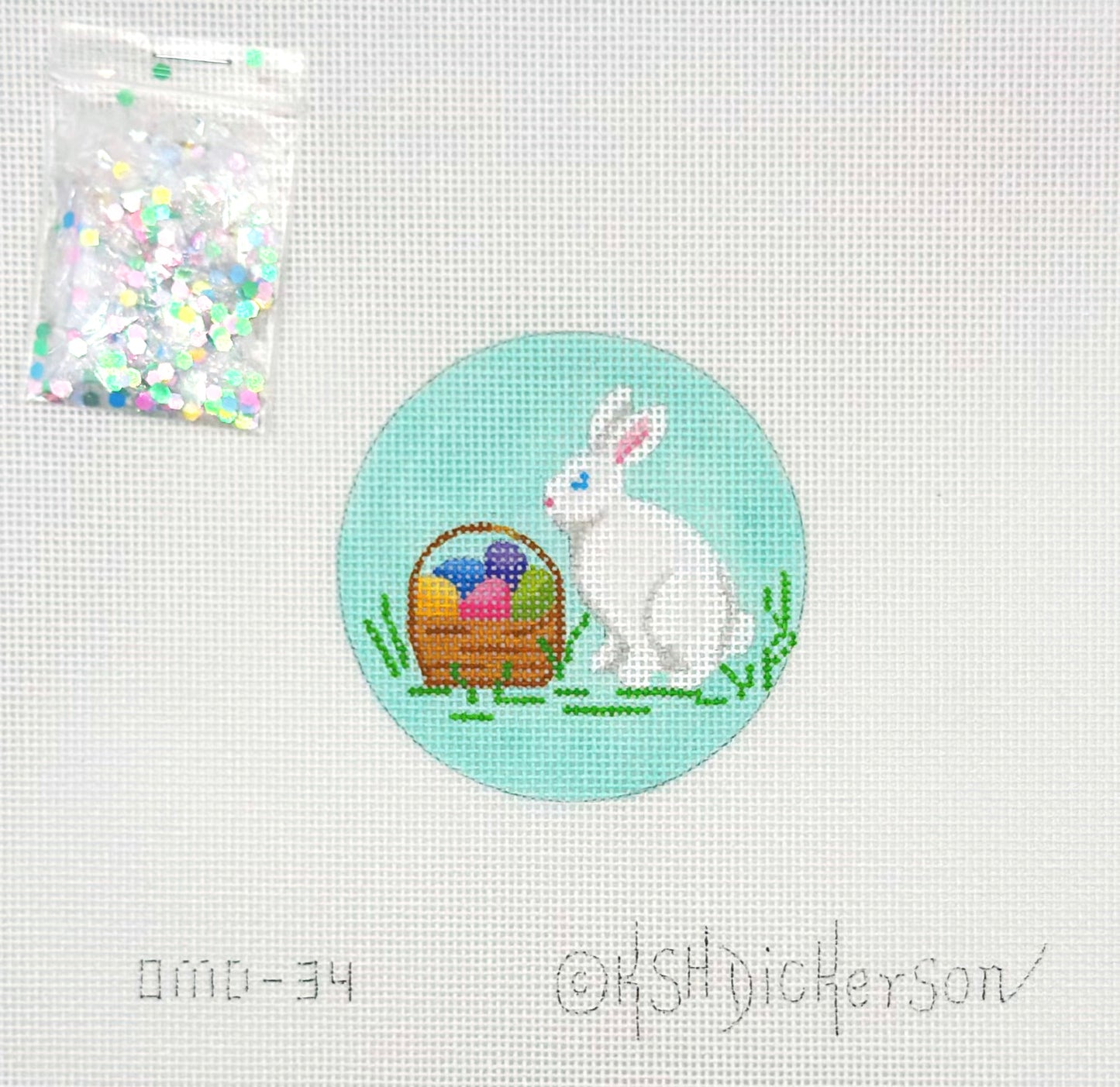 Kate Dickerson Bunny with Easter Basket Ornament Hand Painted Needlepoint Canvas