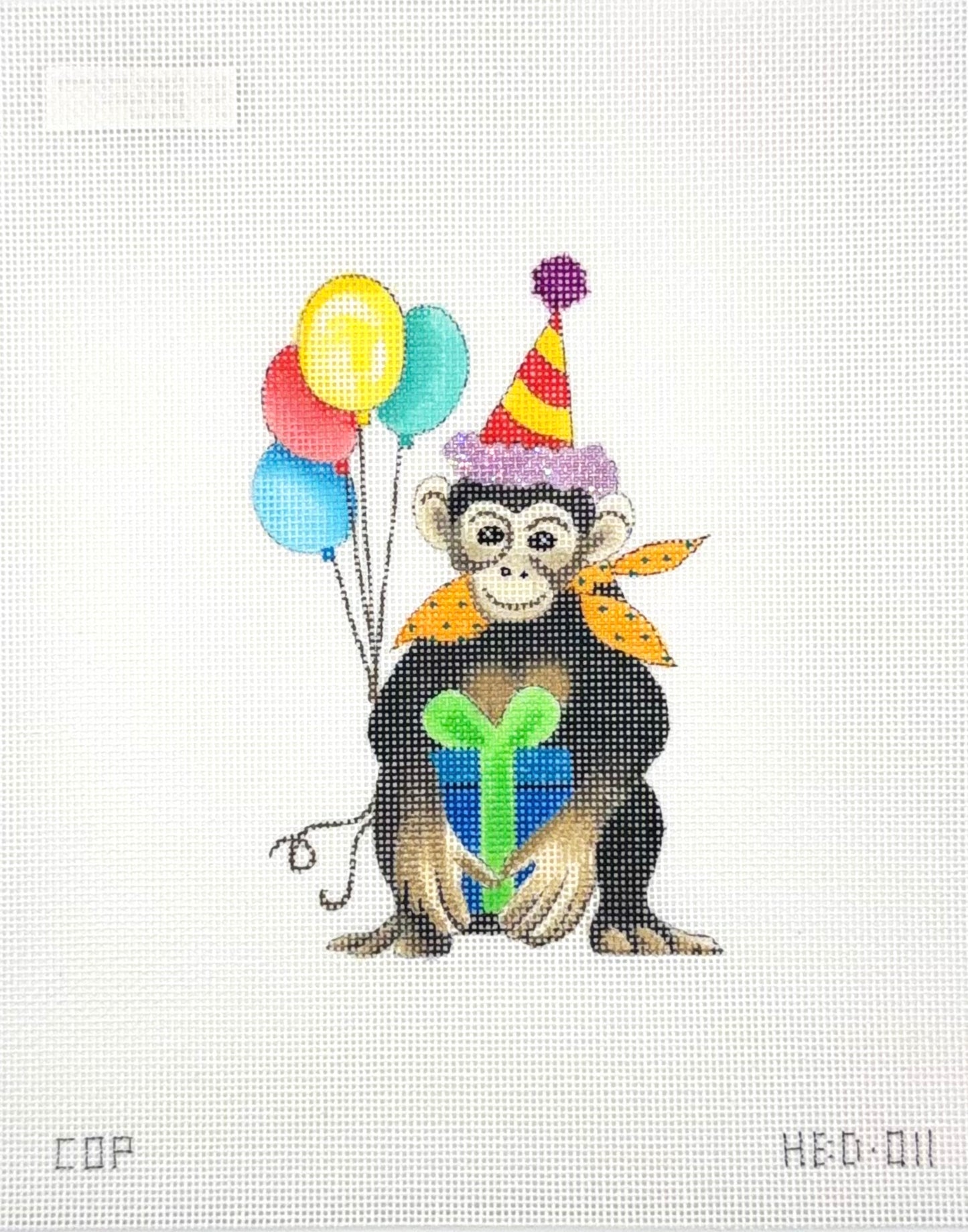 Colors of Praise Birthday Balloon Monkey Needlepoint Canvas