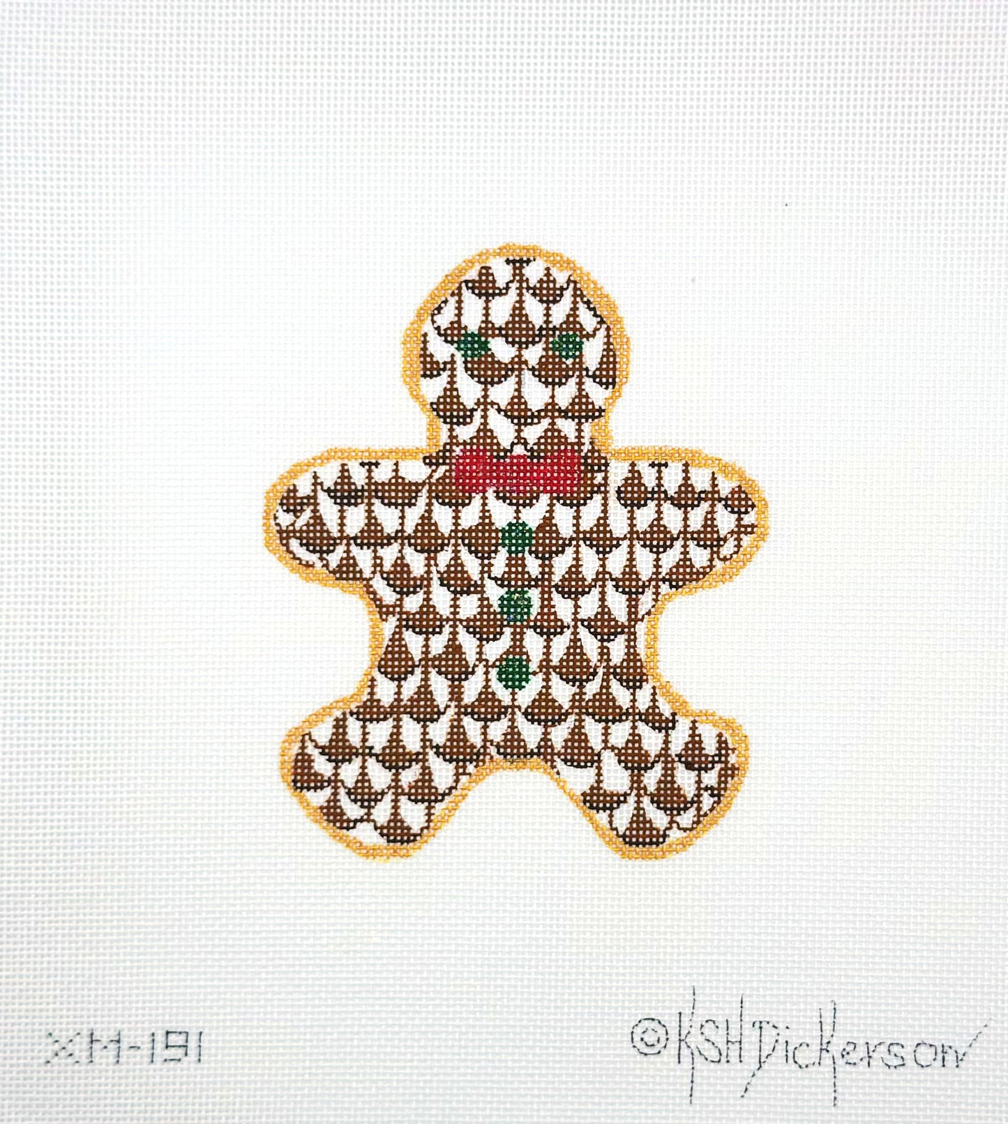 Kate Dickerson Gingerbread Fishnet Ornament Guard Hand Painted Needlepoint Canvas