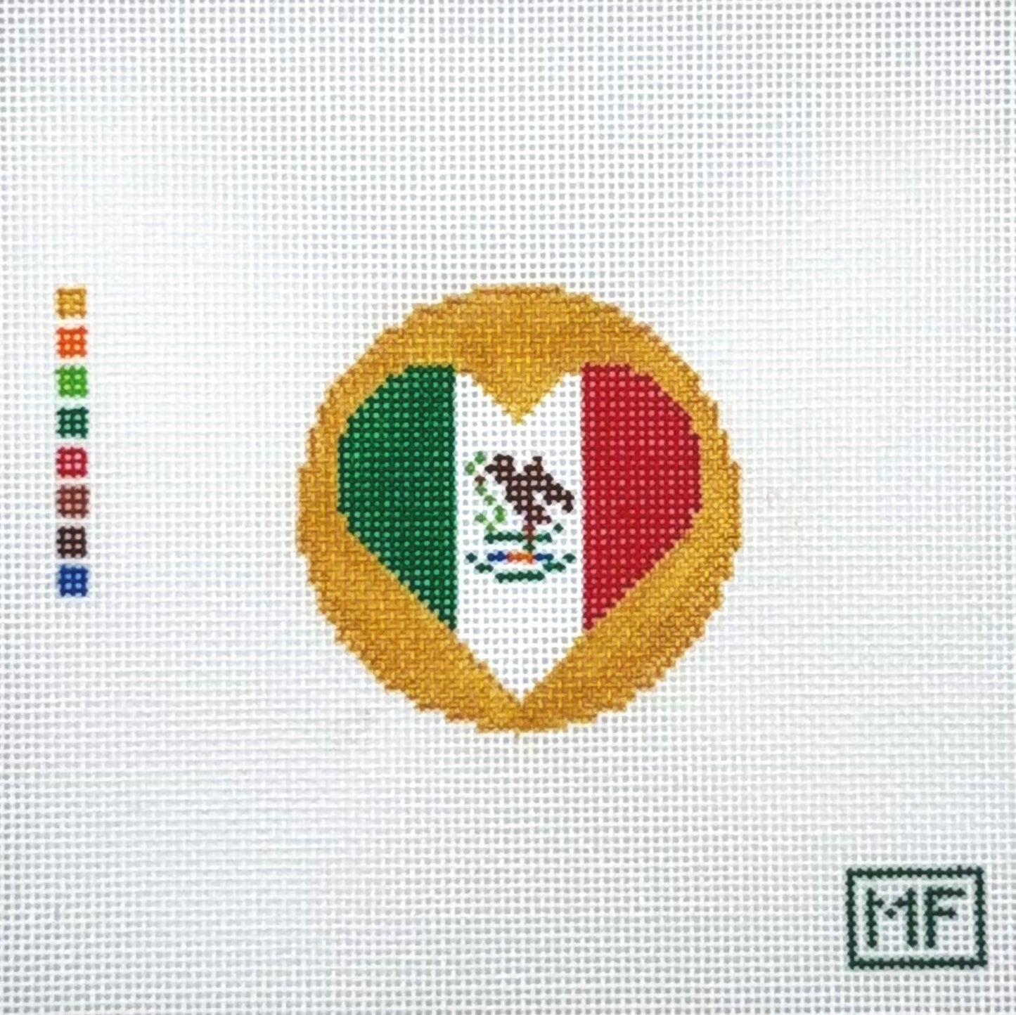MF Needlepoint Heart Flag Mexico Needlepoint Canvas