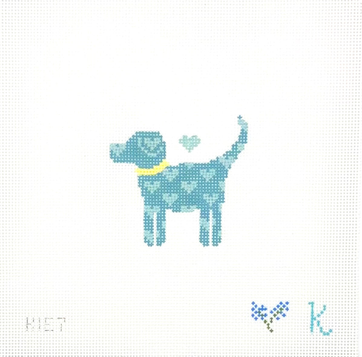 Kay Irby for The Collection Designs Blue Dog With Hearts Hand Painted Needlepoint Canvas