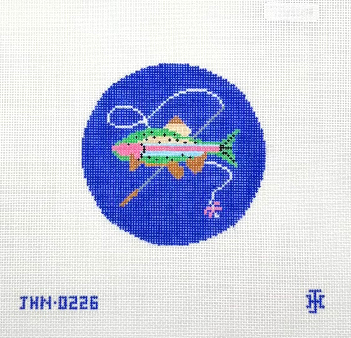 Jennifer Hall Needlepoint Fish with Rod Hand Painted Needlepoint Canvas