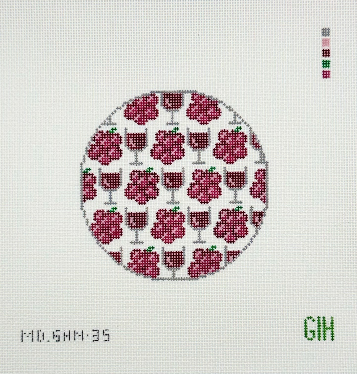 Green Heart Needlepoint for Mopsey Designs Wine Round Coaster Needlepoint Canvas