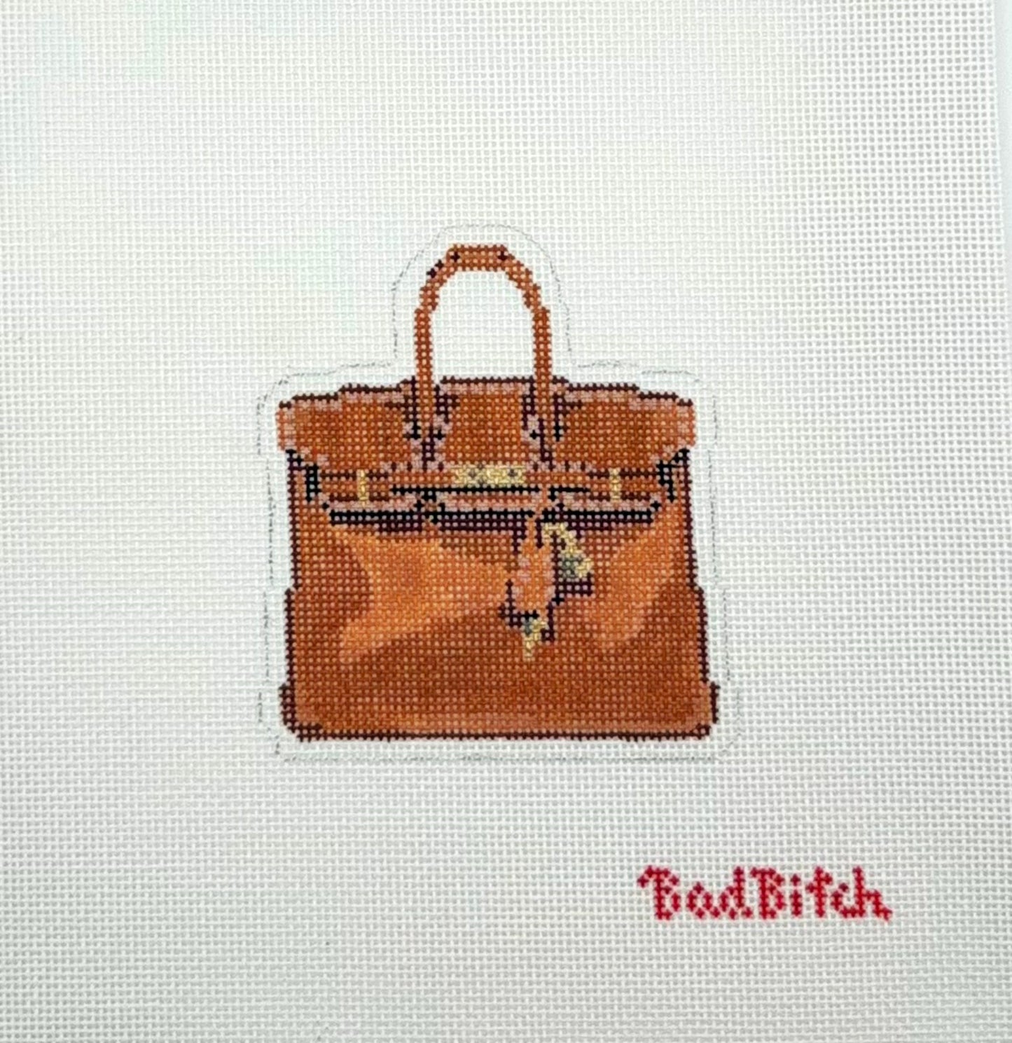 Bad Bitch Needlepoint Birkin Bag Charm Hand Painted Needlepoint Canvas