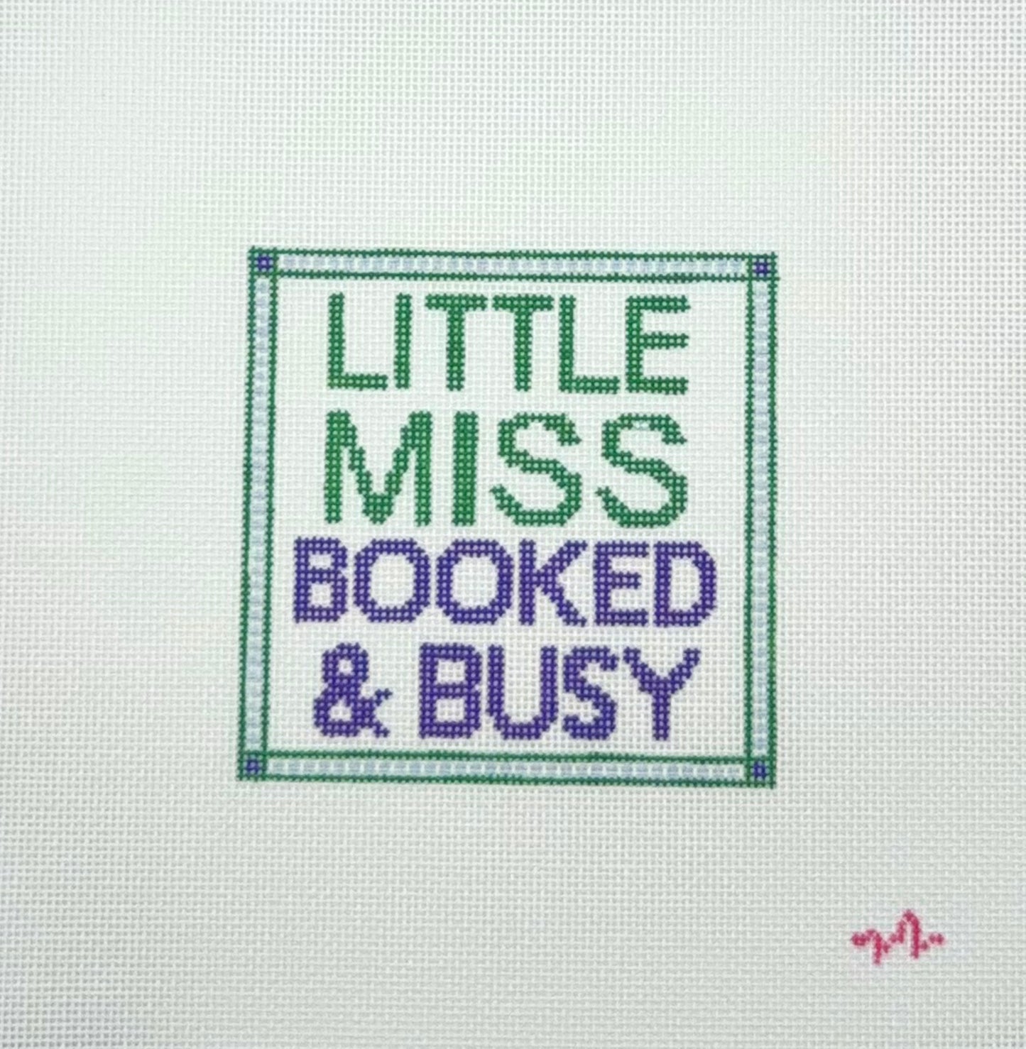 Code Thread Needlepoint Little Miss Booked and Busy Hand Painted Needlepoint Canvas