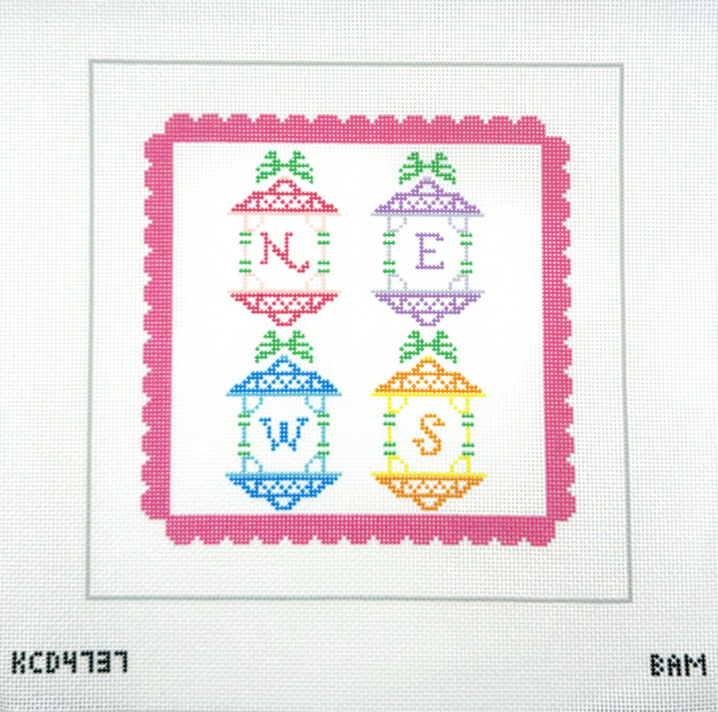 Bam Let's Mahjong for KCN Designers Palm Royale Winds Pillow Printed Needlepoint Canvas