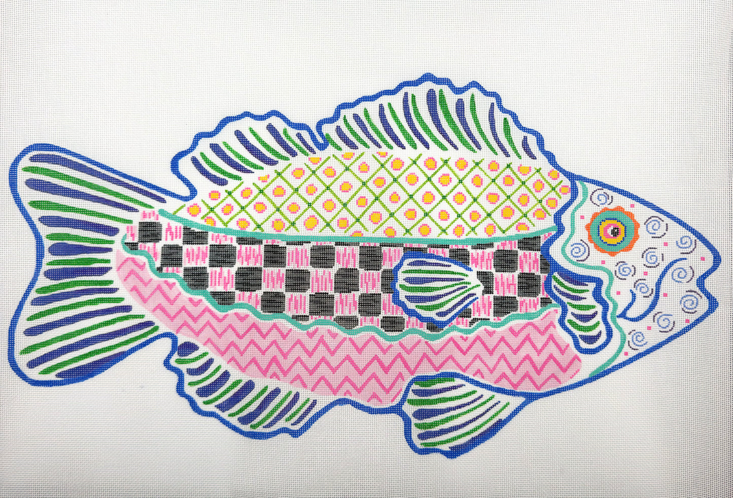 Kate Dickerson Funky Fish Hand Painted Needlepoint Canvas