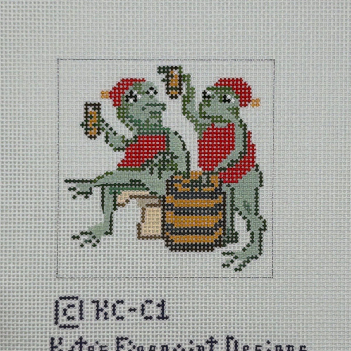 Kate's Finepoint Designs for Chris Lewis Pub Frogs Hand Painted Needlepoint Canvas