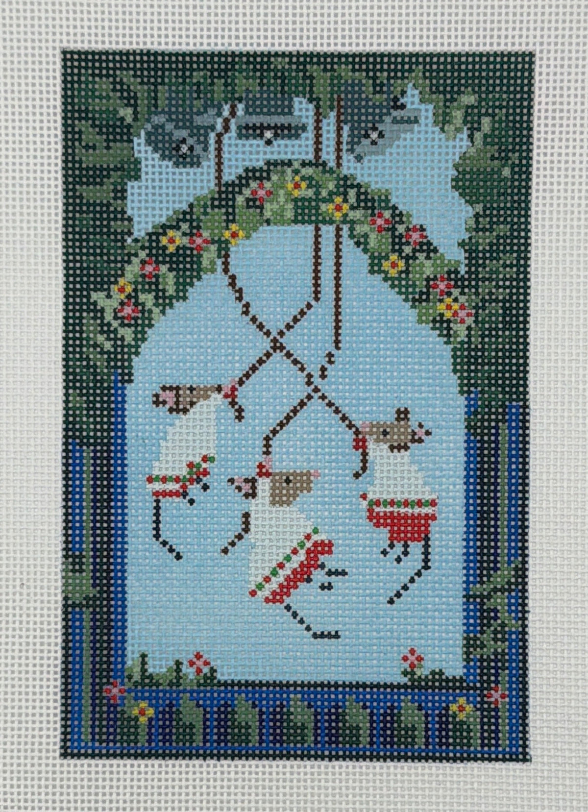 Kate's Finepoint Designs for Chris Lewis Three Mice Ringing the Bells Hand Painted Needlepoint Canvas