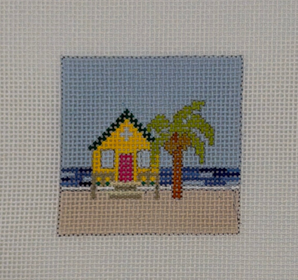 Kristine Kingston for Chris Lewis Yellow Beach Cottage Hand Painted Needlepoint Canvas