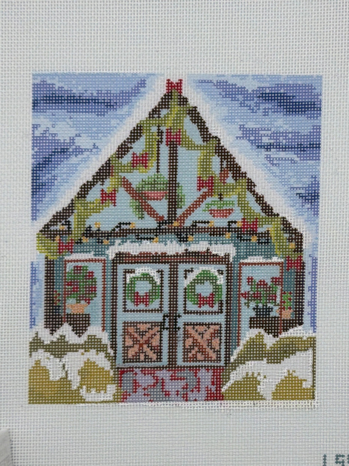 Let's Stitch Studio Snowy Greenhouse Hand Painted Needlepoint Canvas