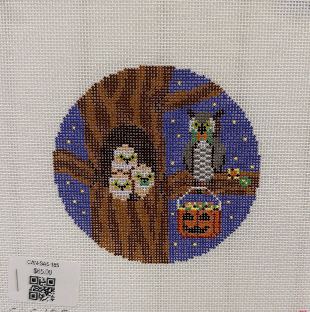 Saturnalia Stitching Halloween Hoots Hand Painted Needlepoint Canvas