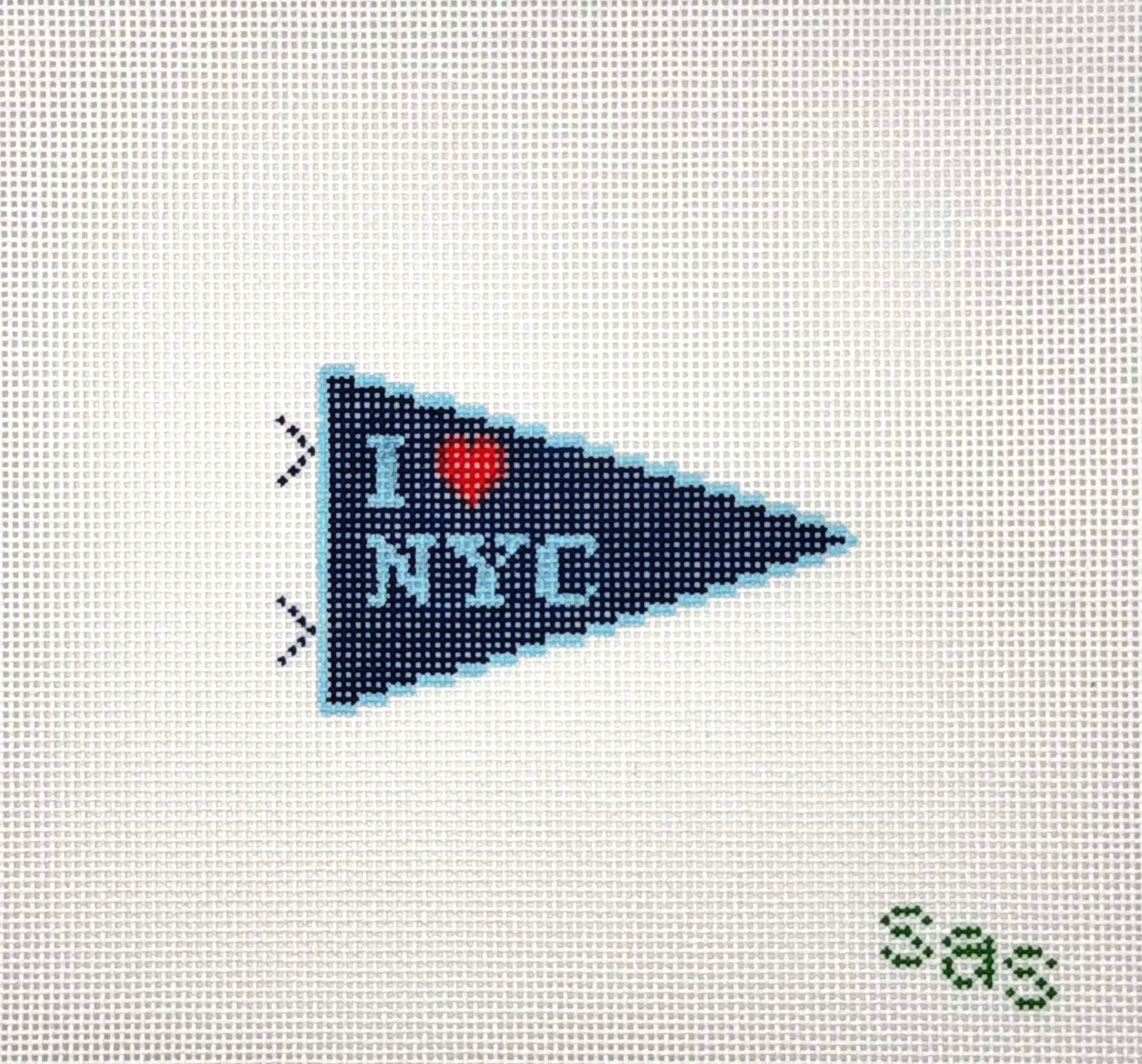 Stitch Avenue Studio Mini I Heart NYC Pennant Hand Painted Needlepoint Canvas