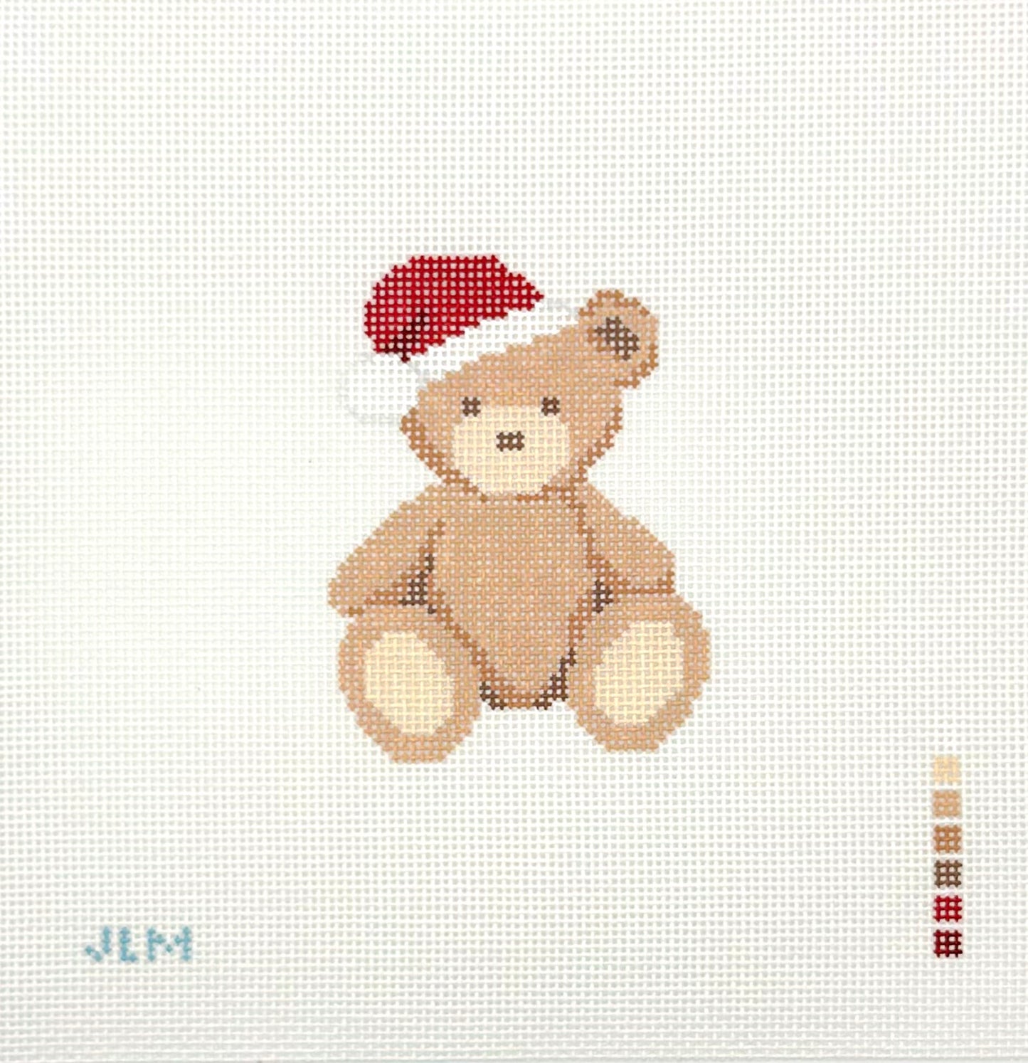 Stitch JLM Teddy Bear in Santa Hat Hand Painted Needlepoint Canvas