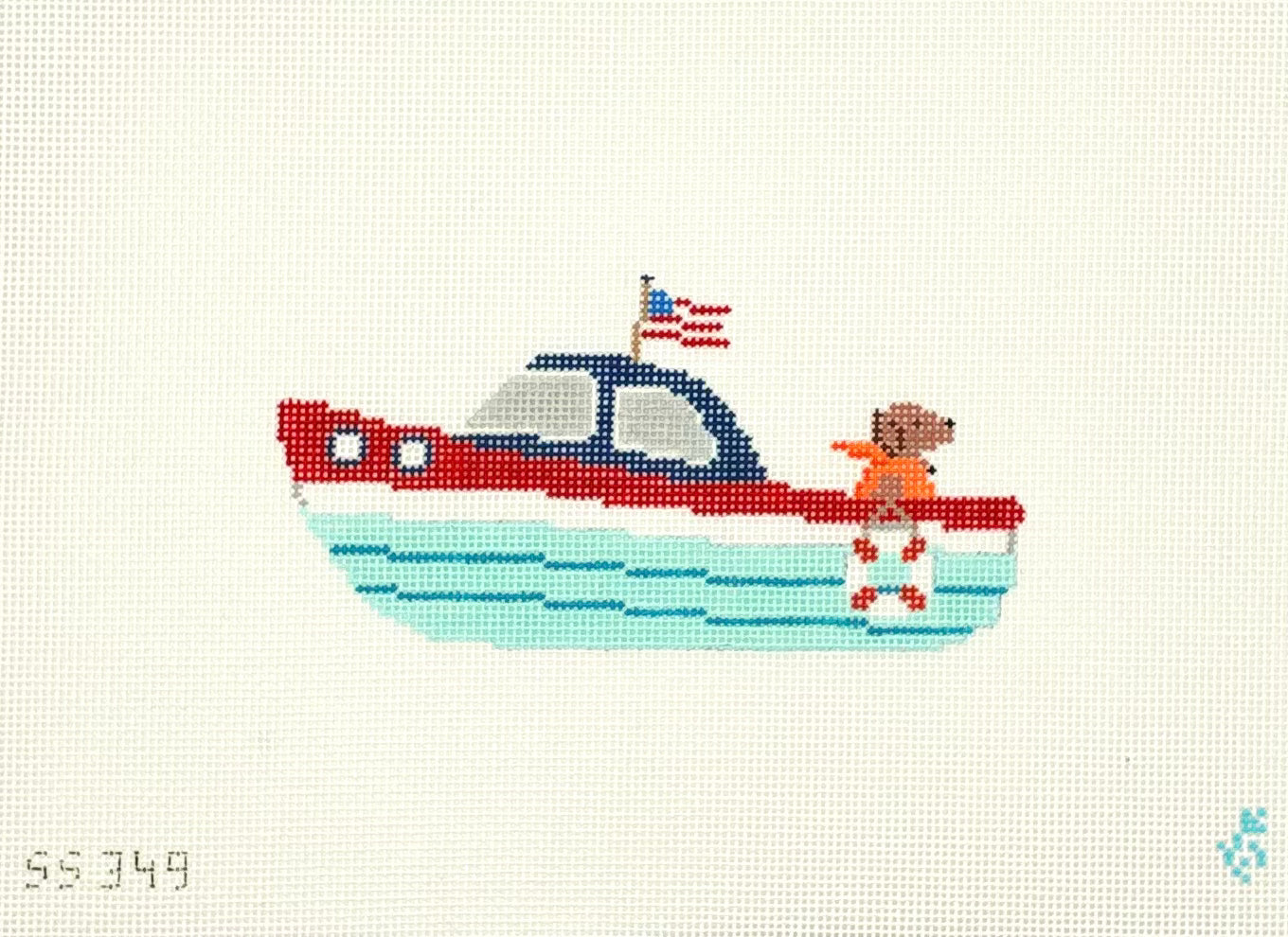 Stitch Style Needlepoint Chocolate Labrador in Speedboat Needlepoint Canvas