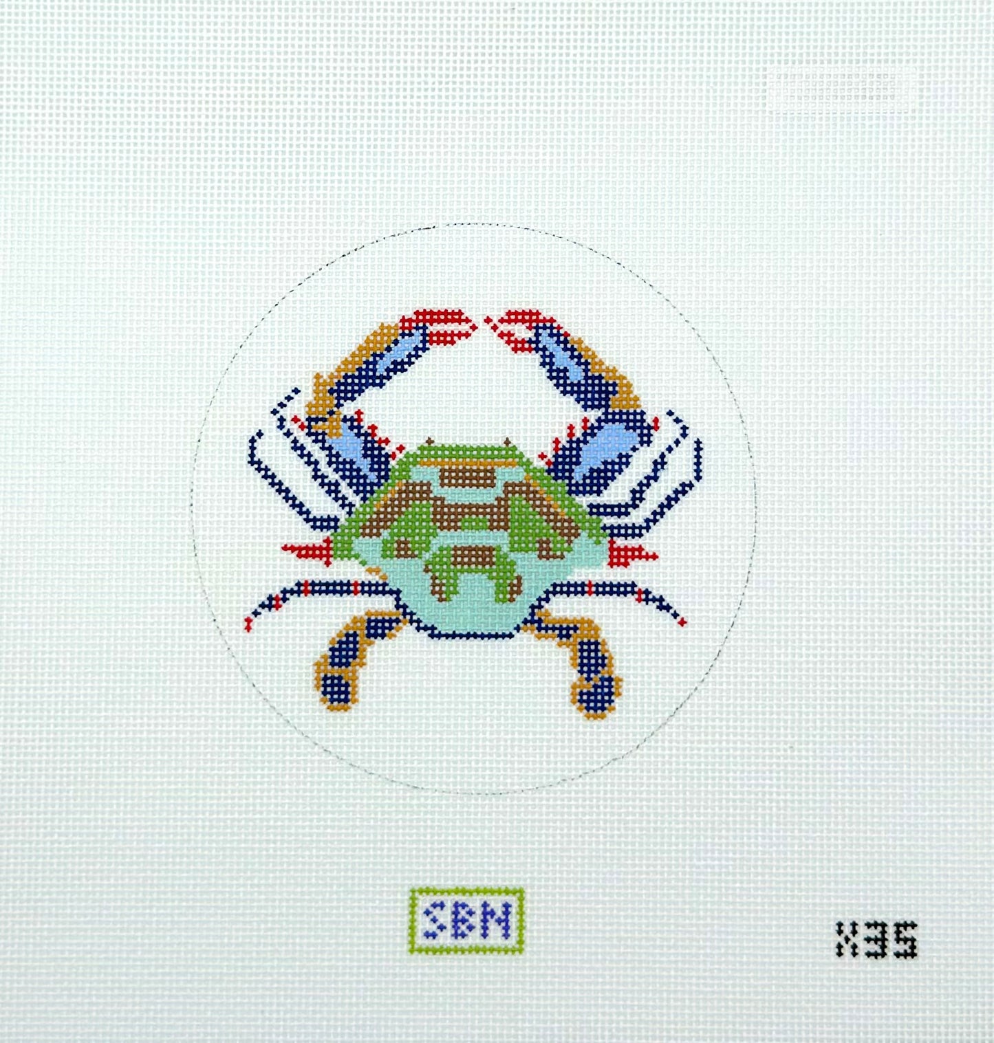 Susan Battle Needlepoint Blue Crab Hand Painted Needlepoint Canvas