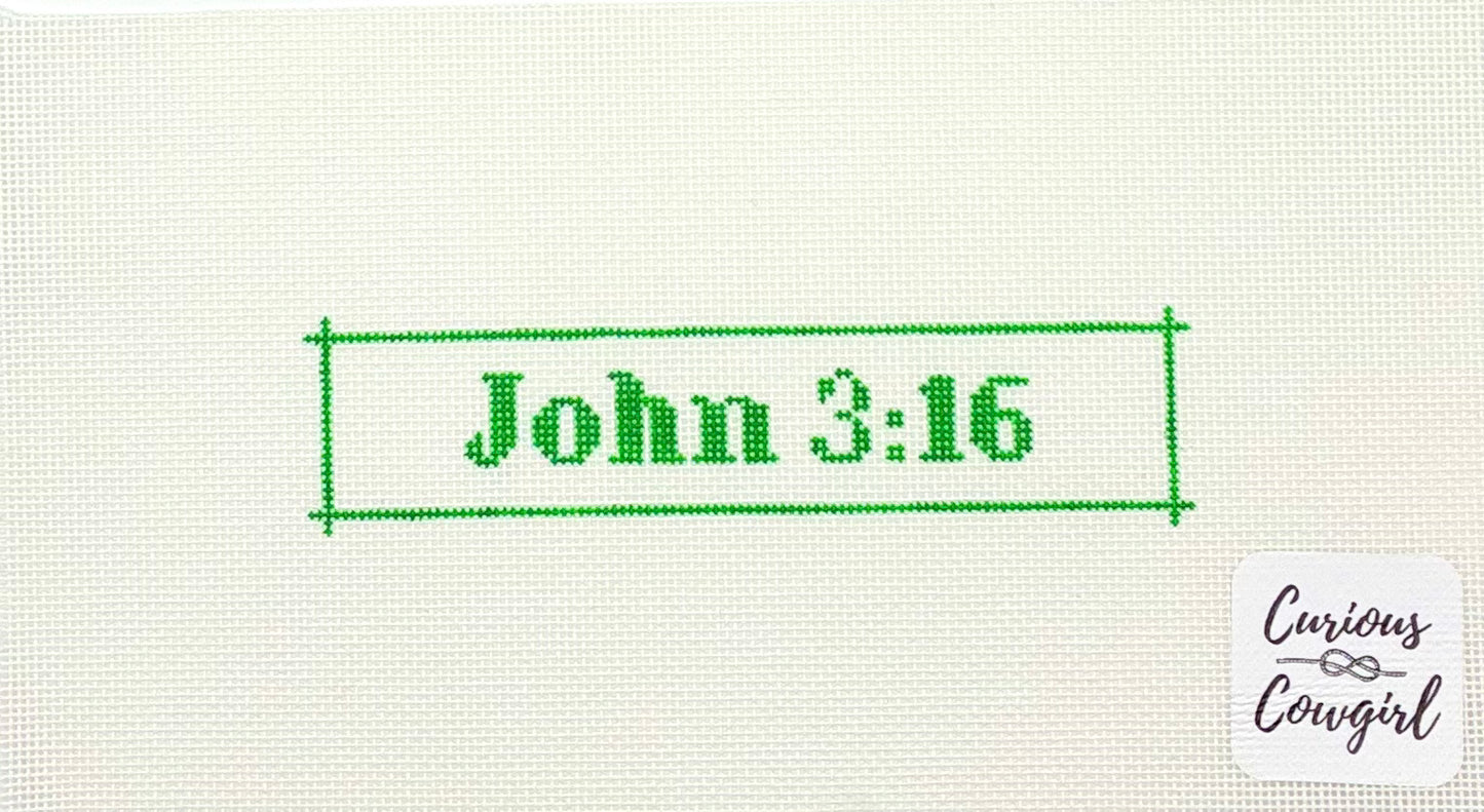 The Curious Cowgirl Bible Verse John 3:16 Needlepoint Canvas