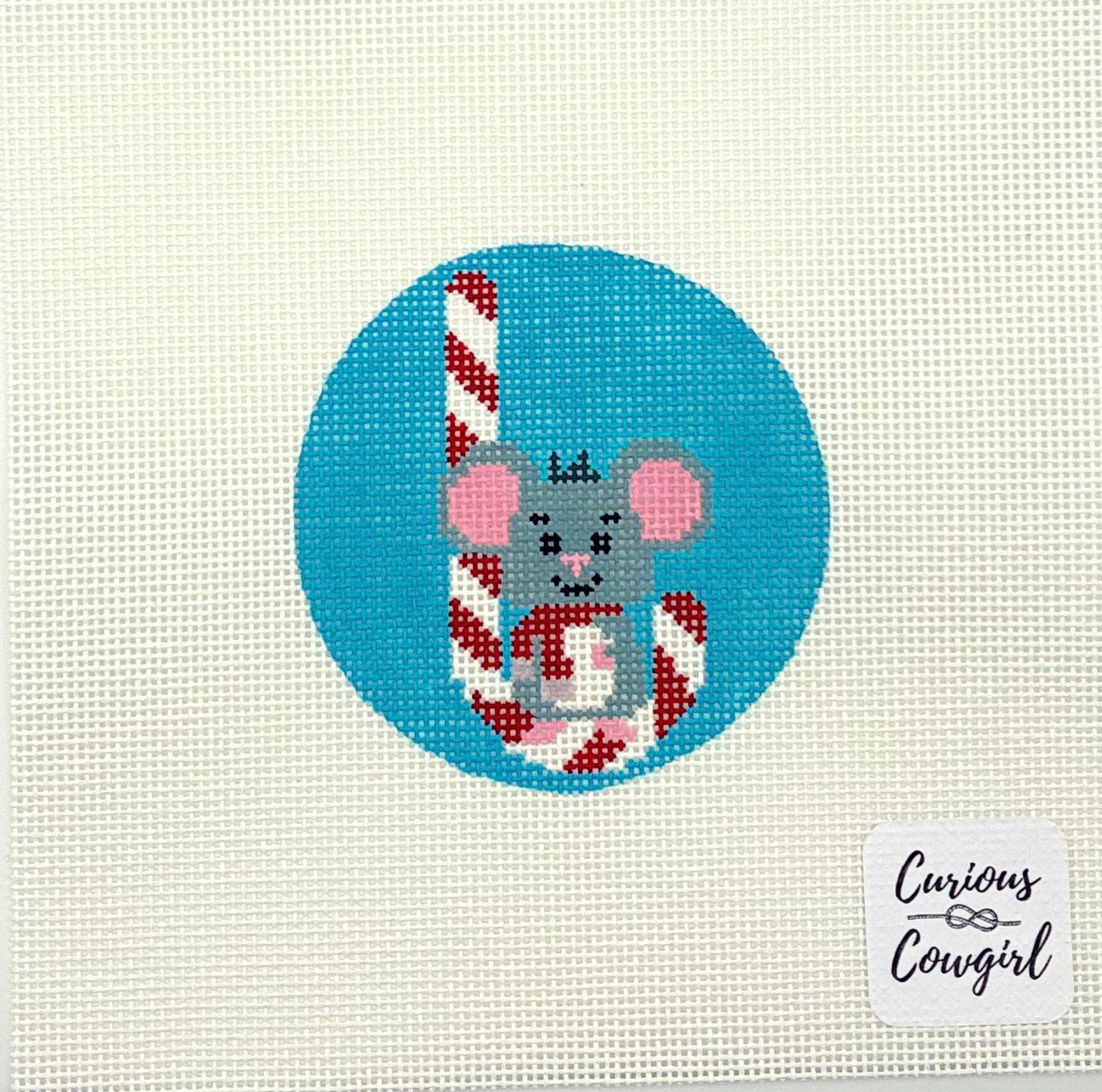 The Curious Cowgirl Candy Cane Mouse Needlepoint Canvas