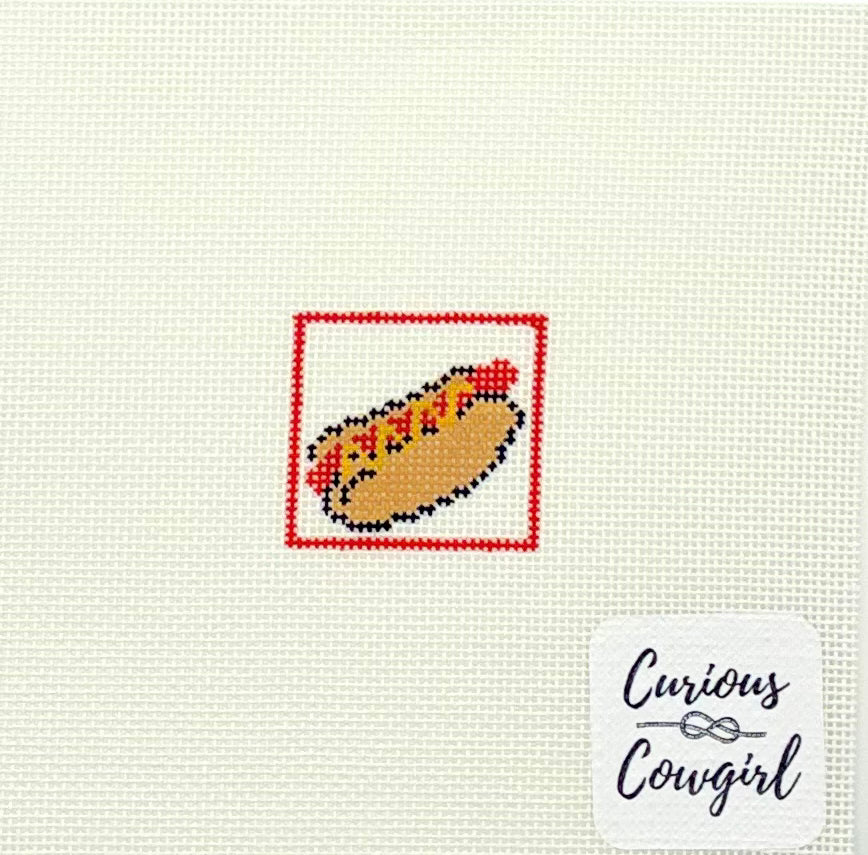 The Curious Cowgirl Hot Dog Mini Needlepoint Canvas