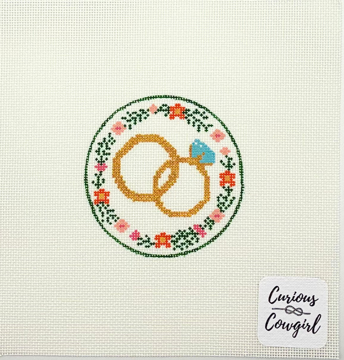 The Curious Cowgirl Wedding Rings Needlepoint Canvas