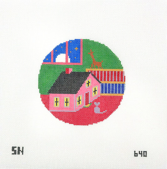 Silver Needle for Colonial Needle Company Toy House & Mouse Hand Painted Needlepoint Canvas