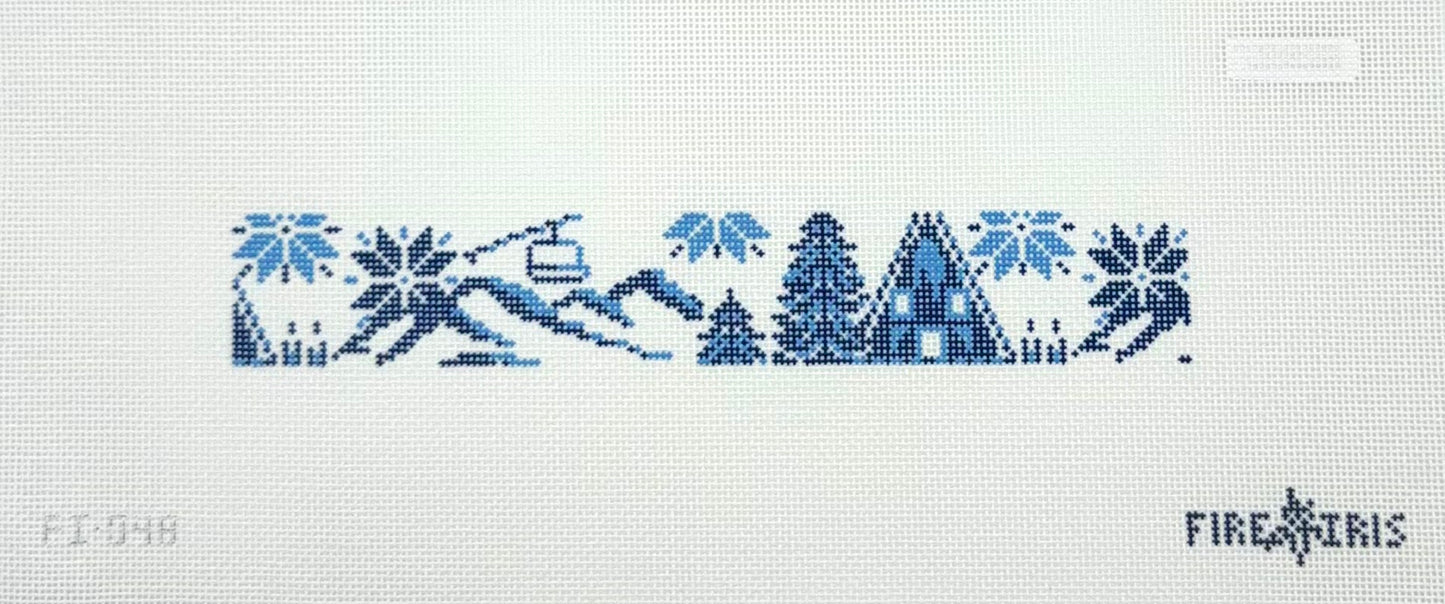 Fire and Iris Winter Ski Key Fob Hand Painted Needlepoint Canvas