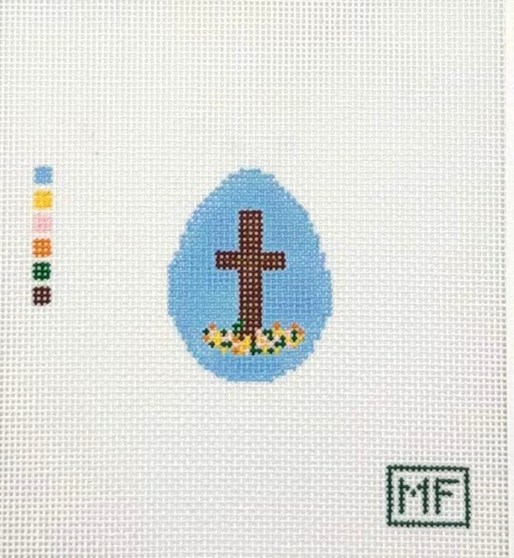 MF Needlepoint Egg Mini - Cross with Flowers Needlepoint Canvas